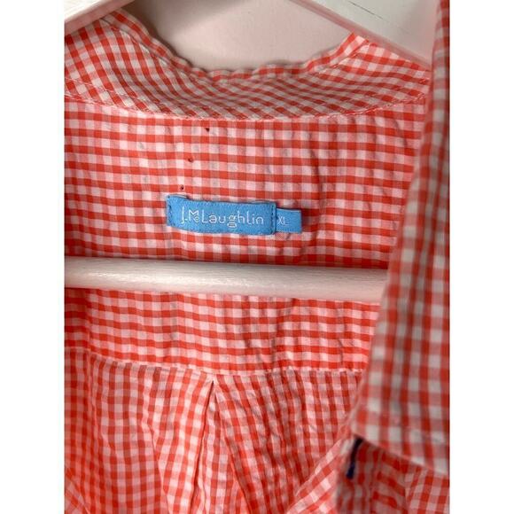 J. McLaughlin Gingham Check Long Sleeve Button Down Shirt Orange Cotton XL - Picture 5 of 9